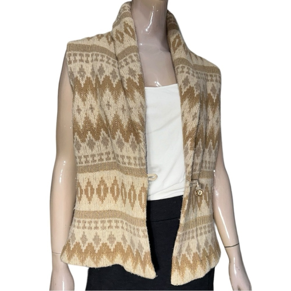 Ralph Lauren Women’s Size M Southwestern Aztec Cream Tan Horn Wool Sweater Vest